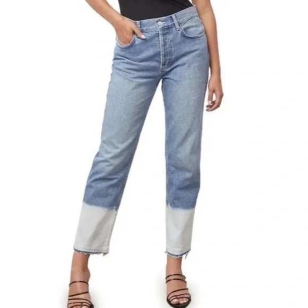 NWT Rails The Atwater Slouchy Straight Jeans Blue Dip Dye Hem Cool Girl Size 25